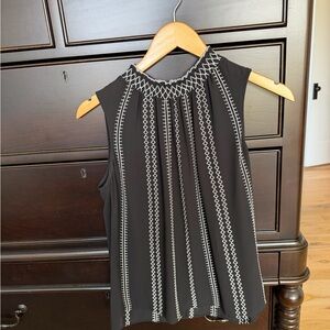 White House Black Market Black and White Geometric Blouse
